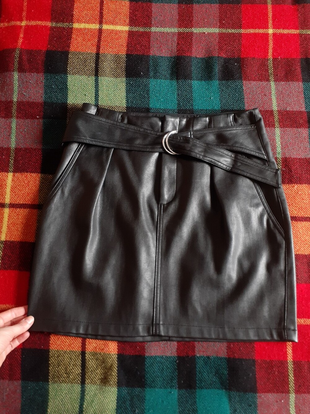 Faux Leather Mini Skirt With Belt